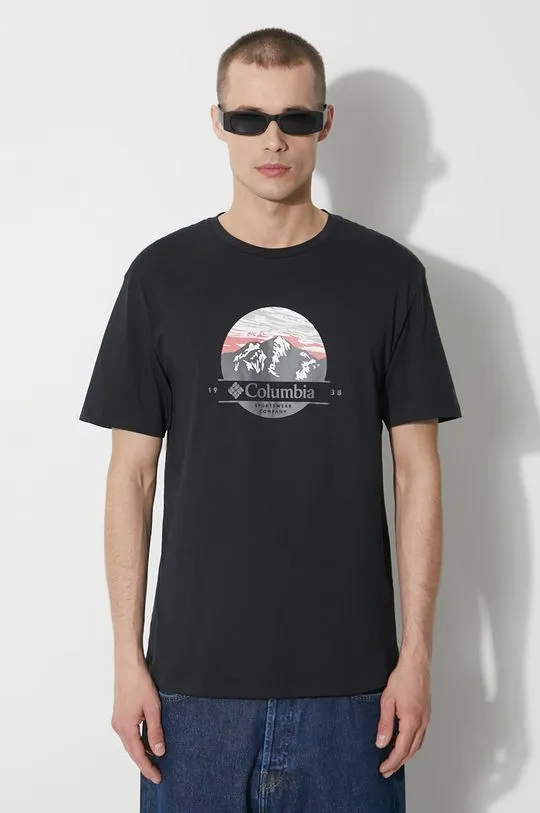 Columbia cotton t-shirt Path Lake men’s black color 1934814