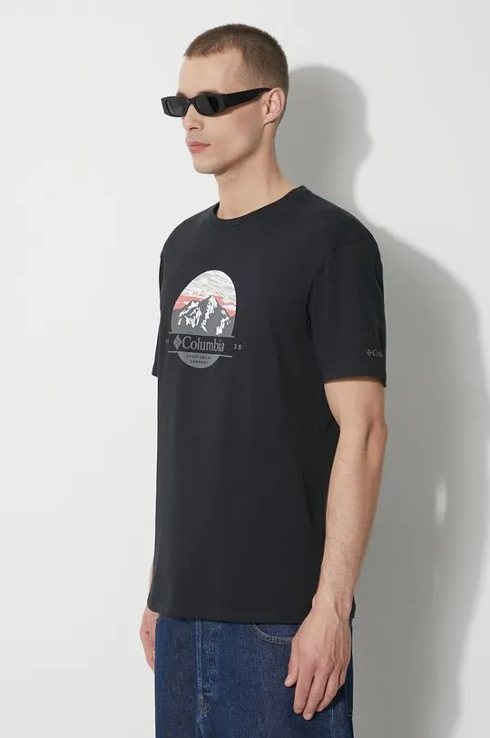 Columbia cotton t-shirt Path Lake men’s black color 1934814