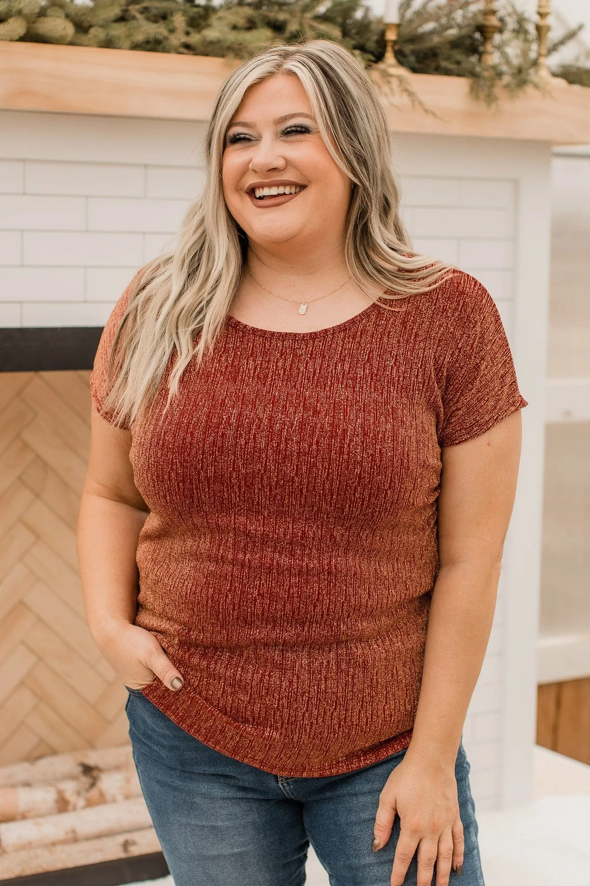 Cue The Confetti Shimmer Top- Red & Gold