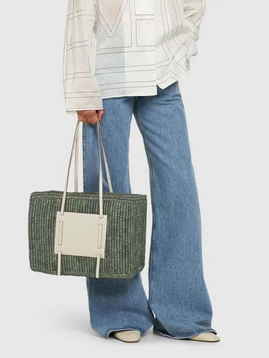 DeMellier   Capri raffia & leather tote bag 