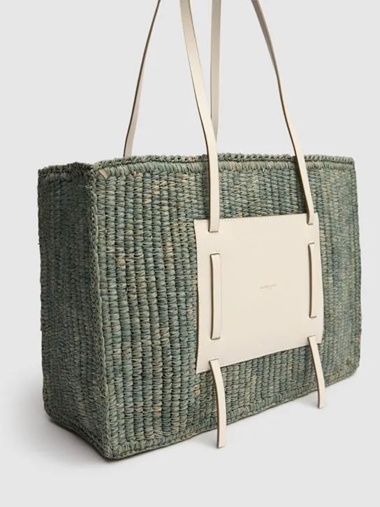 DeMellier   Capri raffia & leather tote bag 