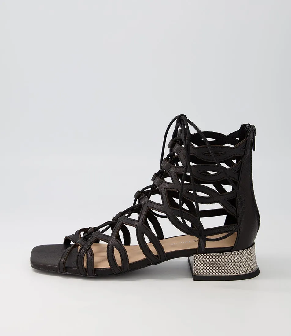 DJANGO & JULIETTE Radley Black Pewter Leather Sandals