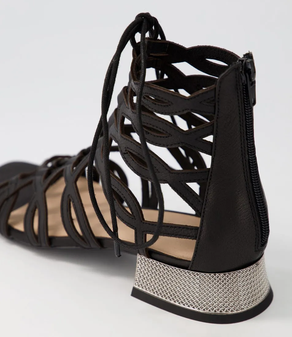 DJANGO & JULIETTE Radley Black Pewter Leather Sandals