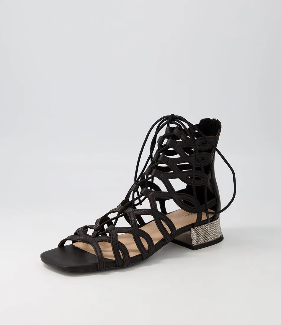 DJANGO & JULIETTE Radley Black Pewter Leather Sandals