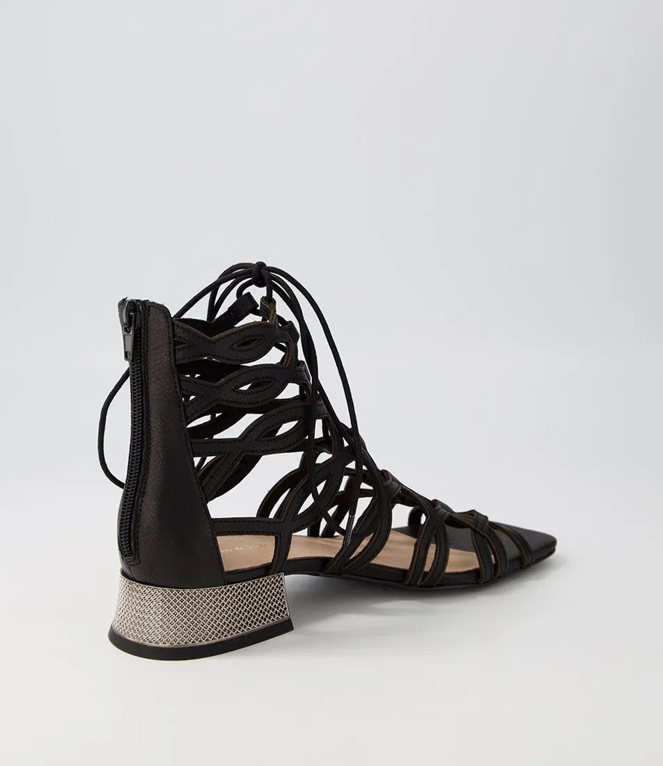 DJANGO & JULIETTE Radley Black Pewter Leather Sandals