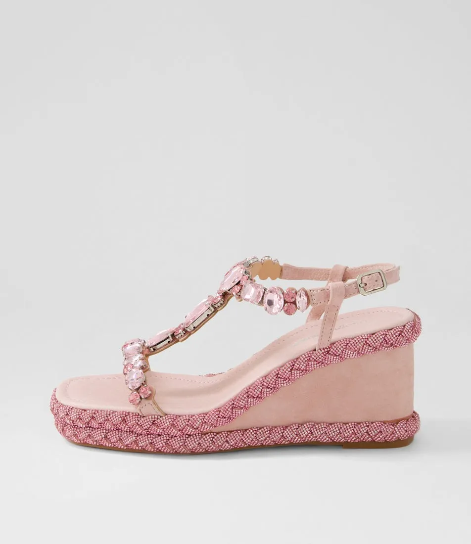 DJANGO & JULIETTE Vontey Pale Pink Suede Jewels Sandals