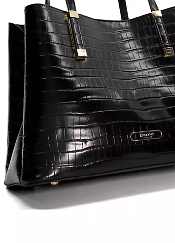 Dorry Black Croc Branded Hardware Tote Bag by Dune London | Look Again