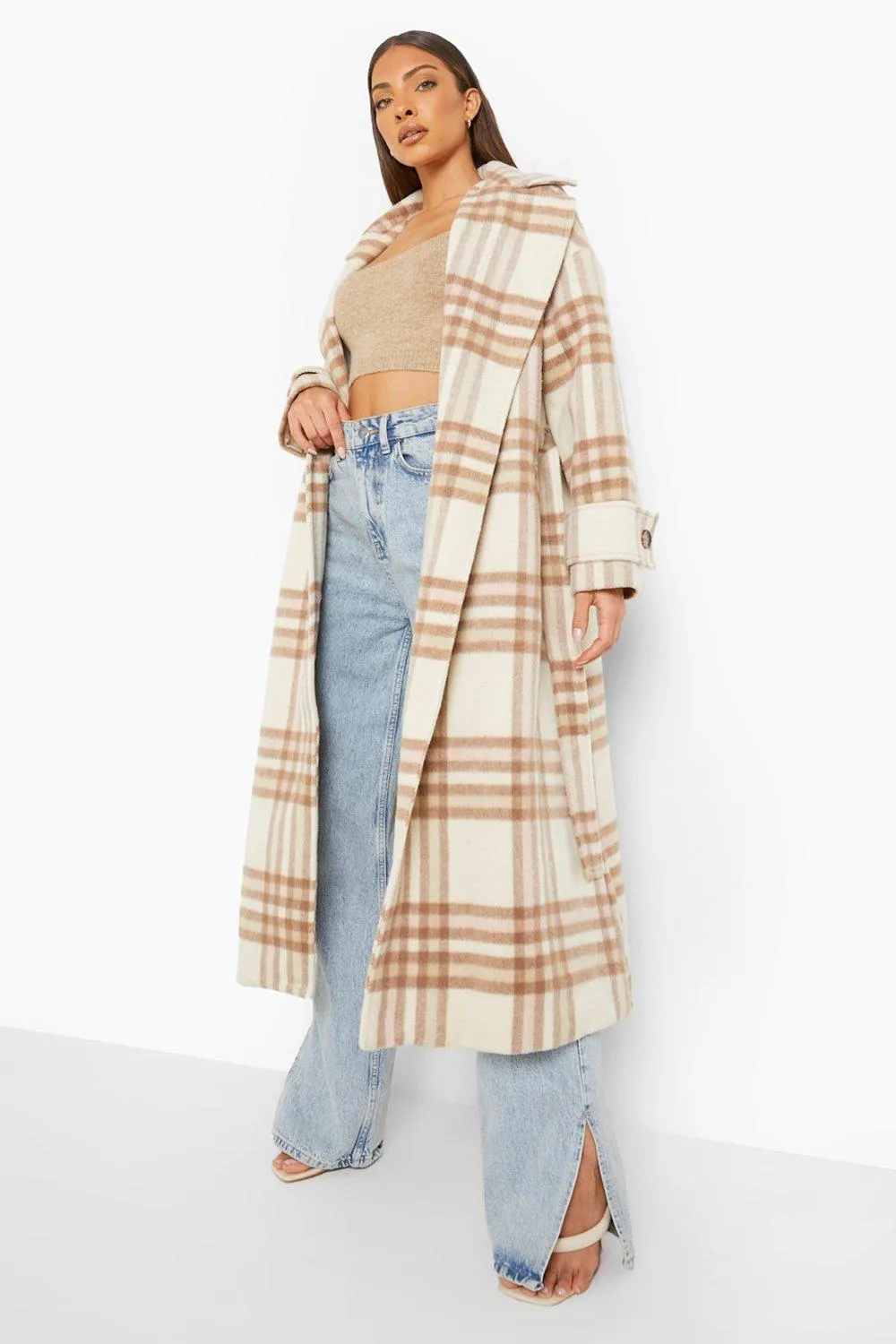 Flannel Belted Wool Look Coat