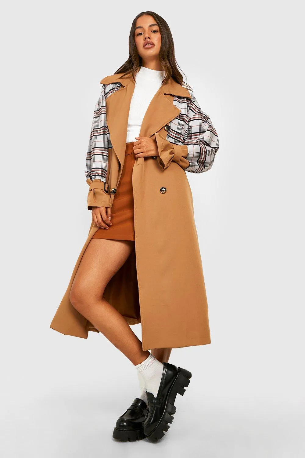 Flannel Paneled Belted Trench