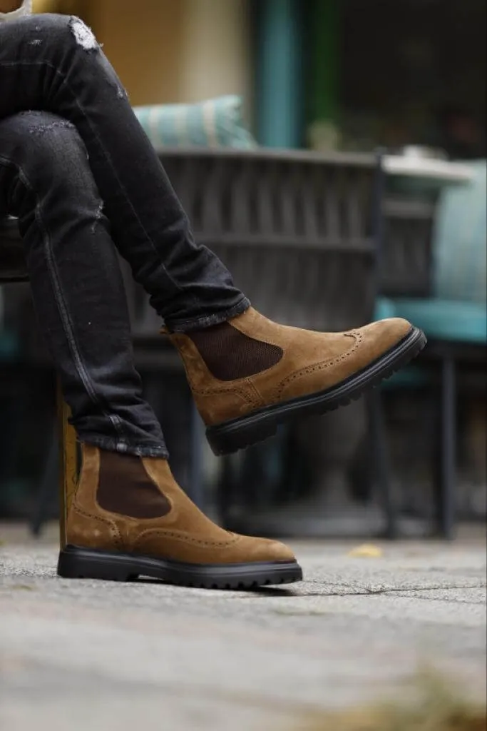 Geneva Brown Nubuck Chelsea Boots