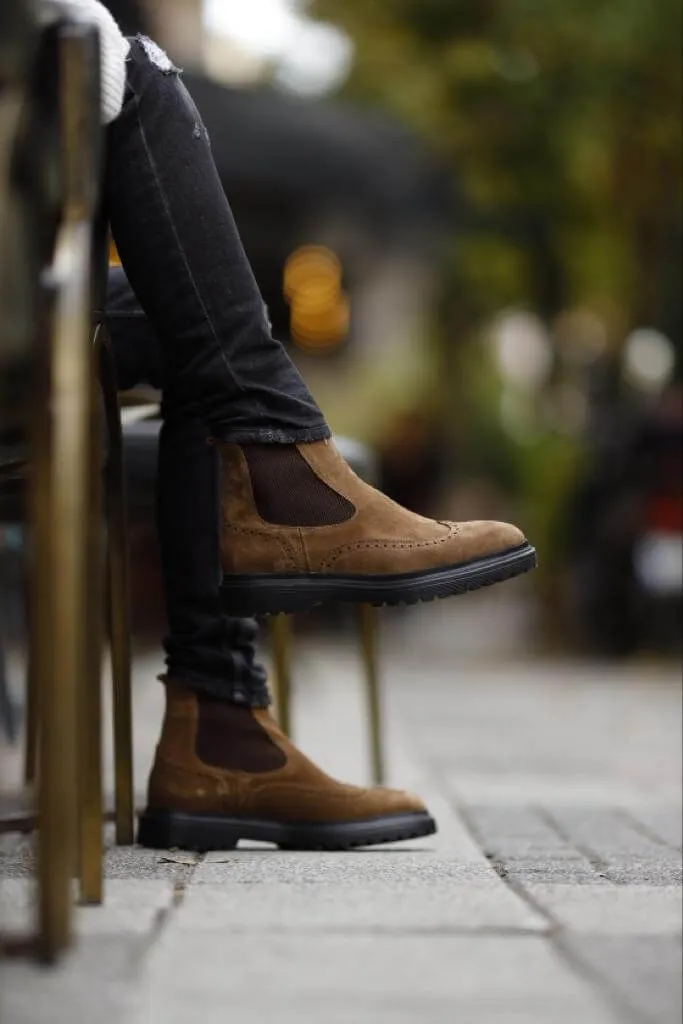 Geneva Brown Nubuck Chelsea Boots