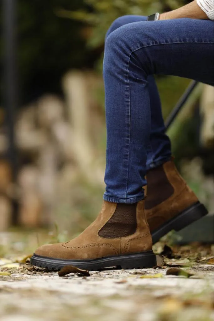 Geneva Brown Nubuck Chelsea Boots