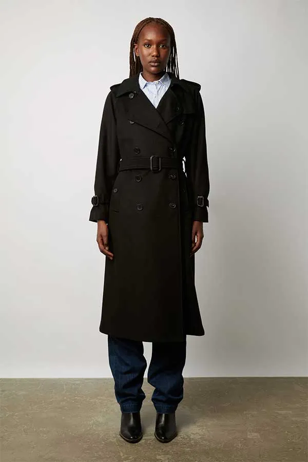 Gerard Darel SERGE BLACK WOOL TRENCH COAT