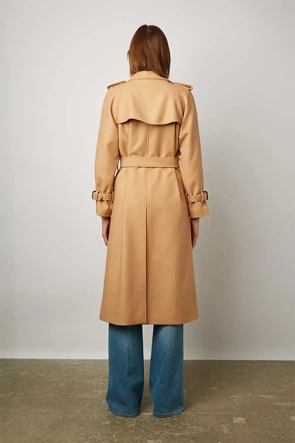 Gerard Darel SERGE CAMEL WOOL TRENCH COAT