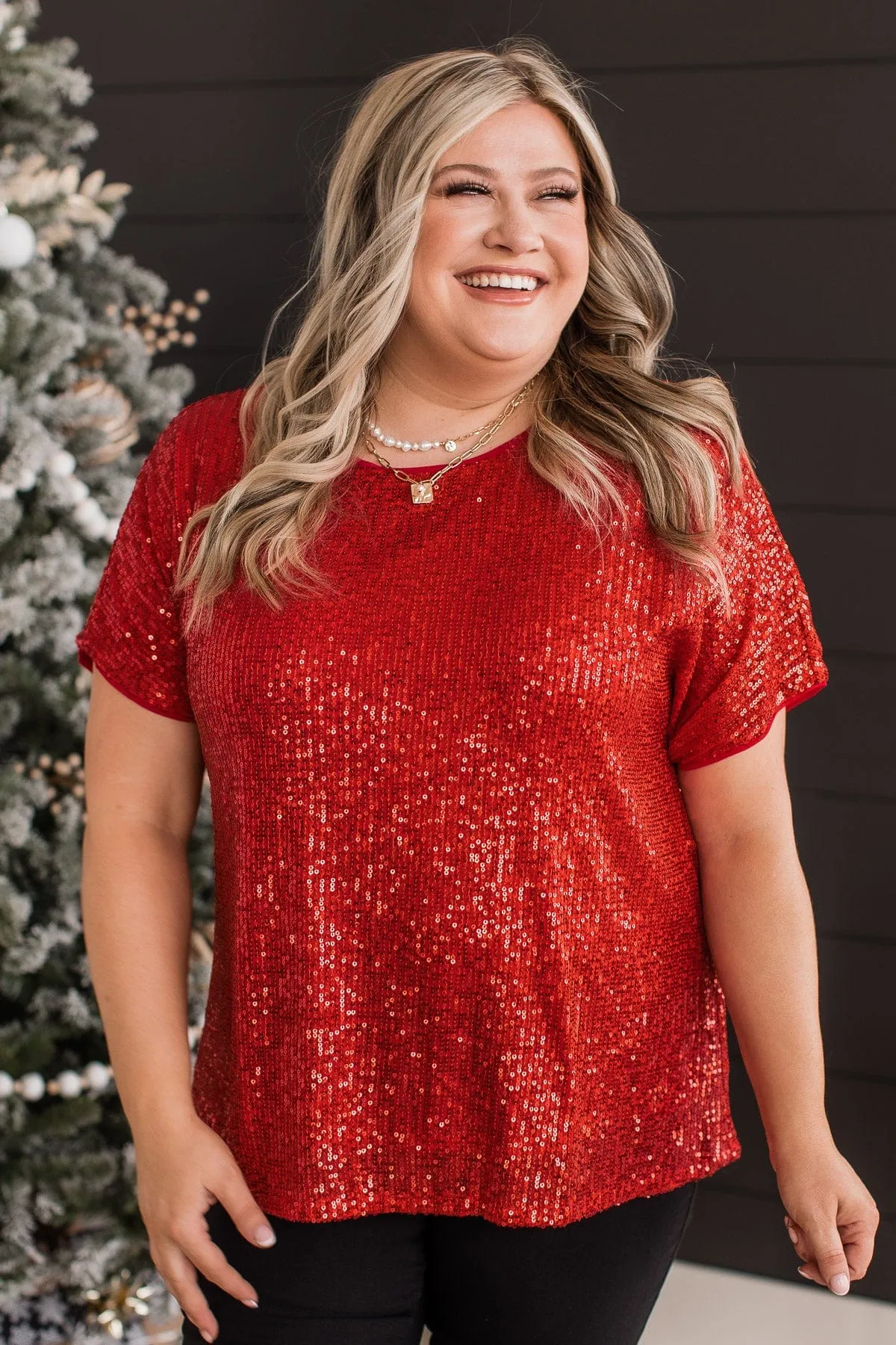 Get Your Attention Sequin Top- Red