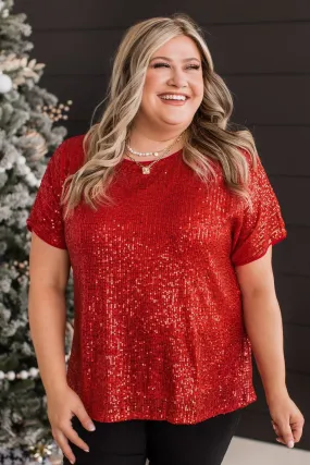 Get Your Attention Sequin Top- Red