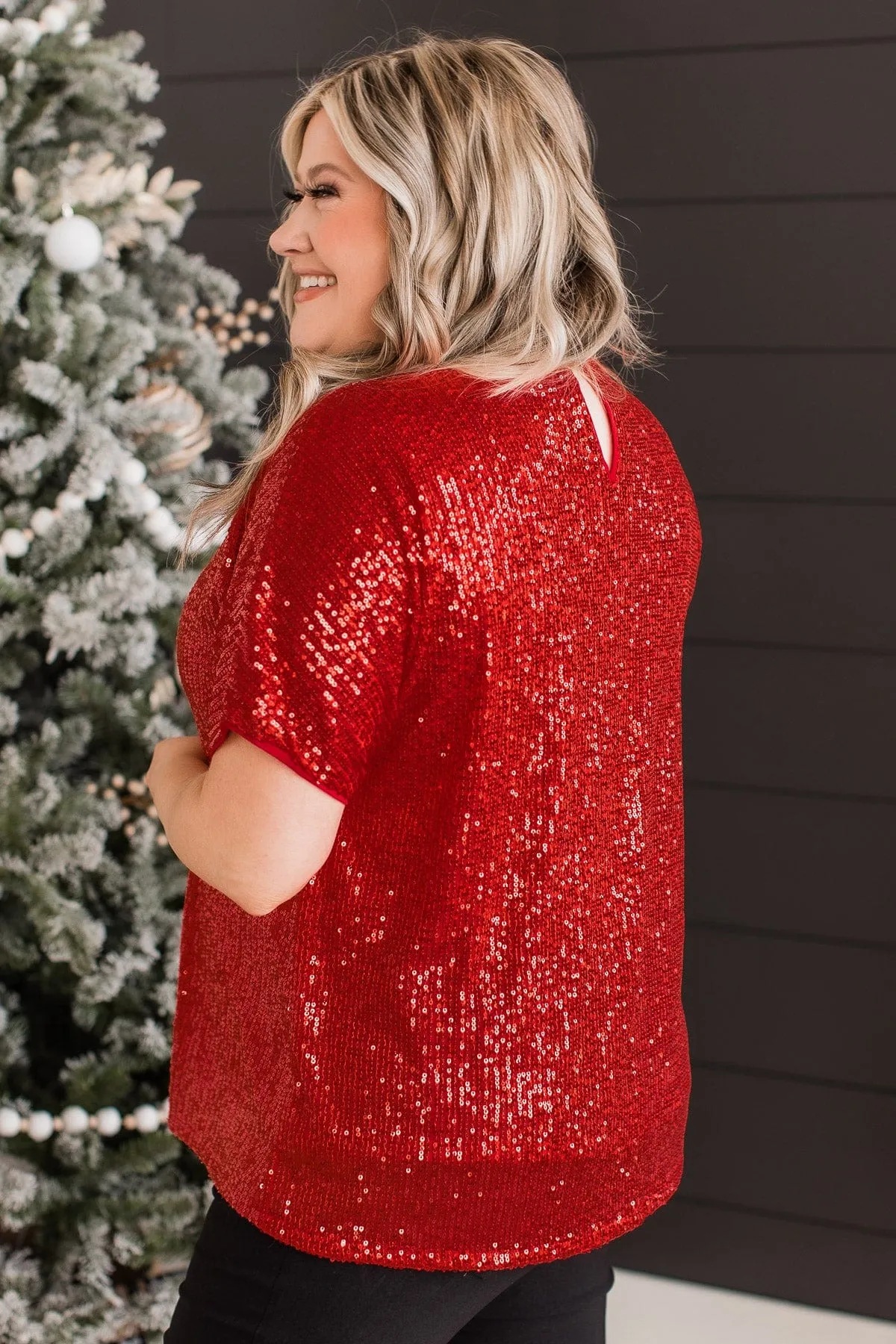 Get Your Attention Sequin Top- Red