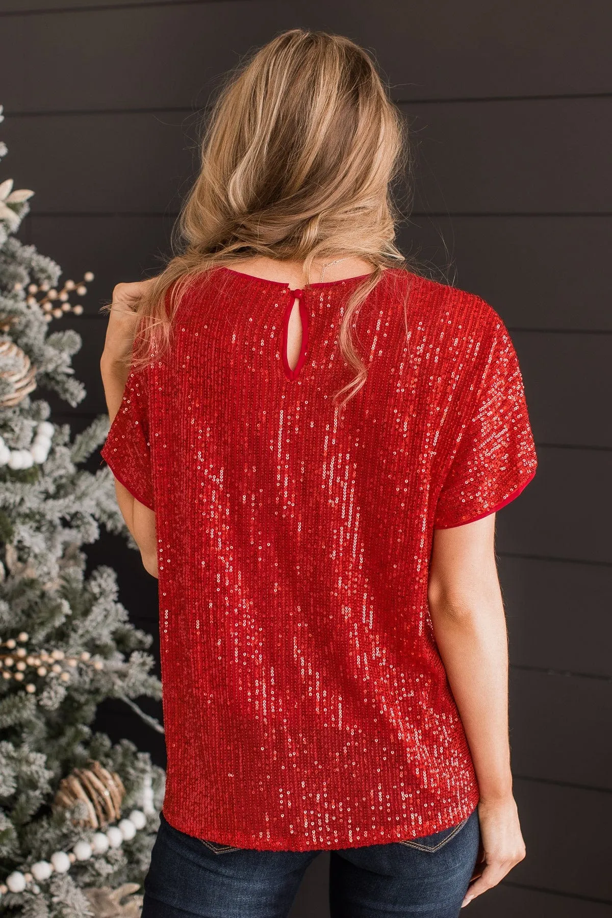 Get Your Attention Sequin Top- Red