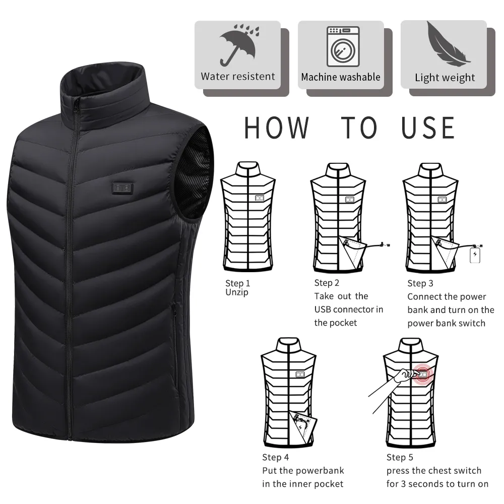 Heated Vest For Men with 10000mAh Battery Pack Included - Windproof Water Resistant