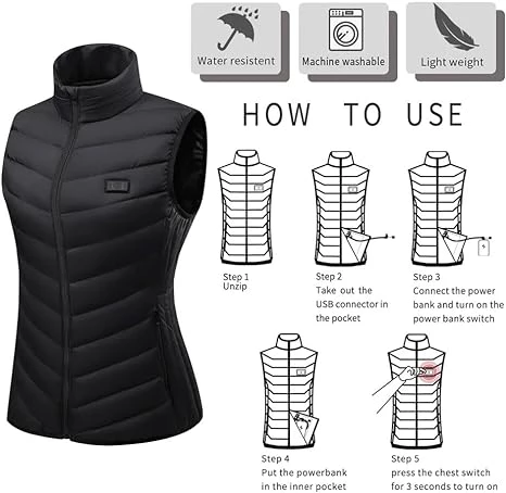 Heated Vest For Women with 10000mAh Battery Pack Included - Windproof Water Resistant