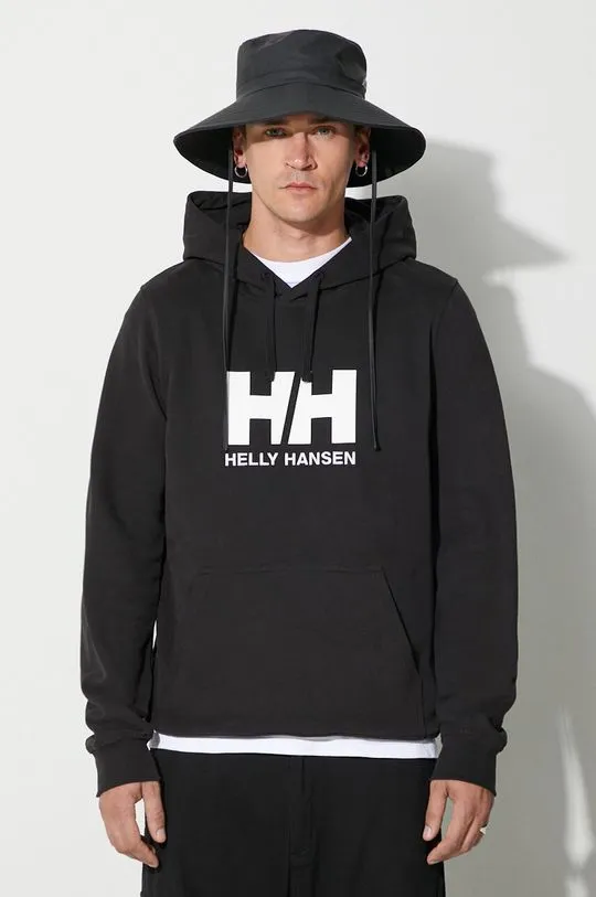 Helly Hansen cotton sweatshirt HH LOGO HOODIE men's black color 33977