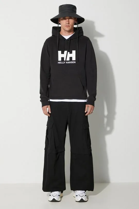 Helly Hansen cotton sweatshirt HH LOGO HOODIE men's black color 33977