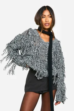 Knitted Marl Fringe Detail Sweater