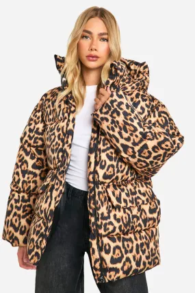 Leopard Print Oversized Puffer Jacket