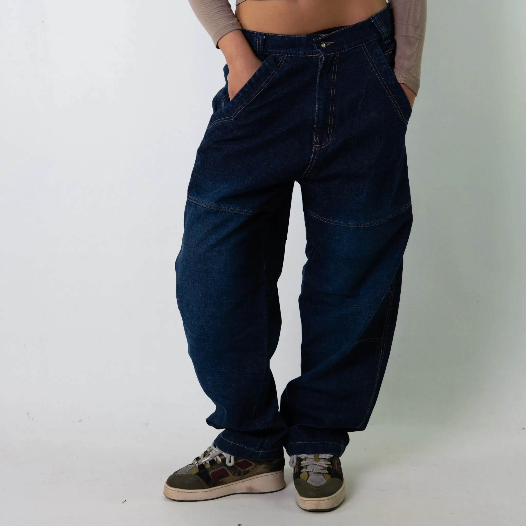 Light Blue Denim 90s Baggy Hip Hop Fox Racing Cargo Skater Trousers Pants Jeans (32x31)