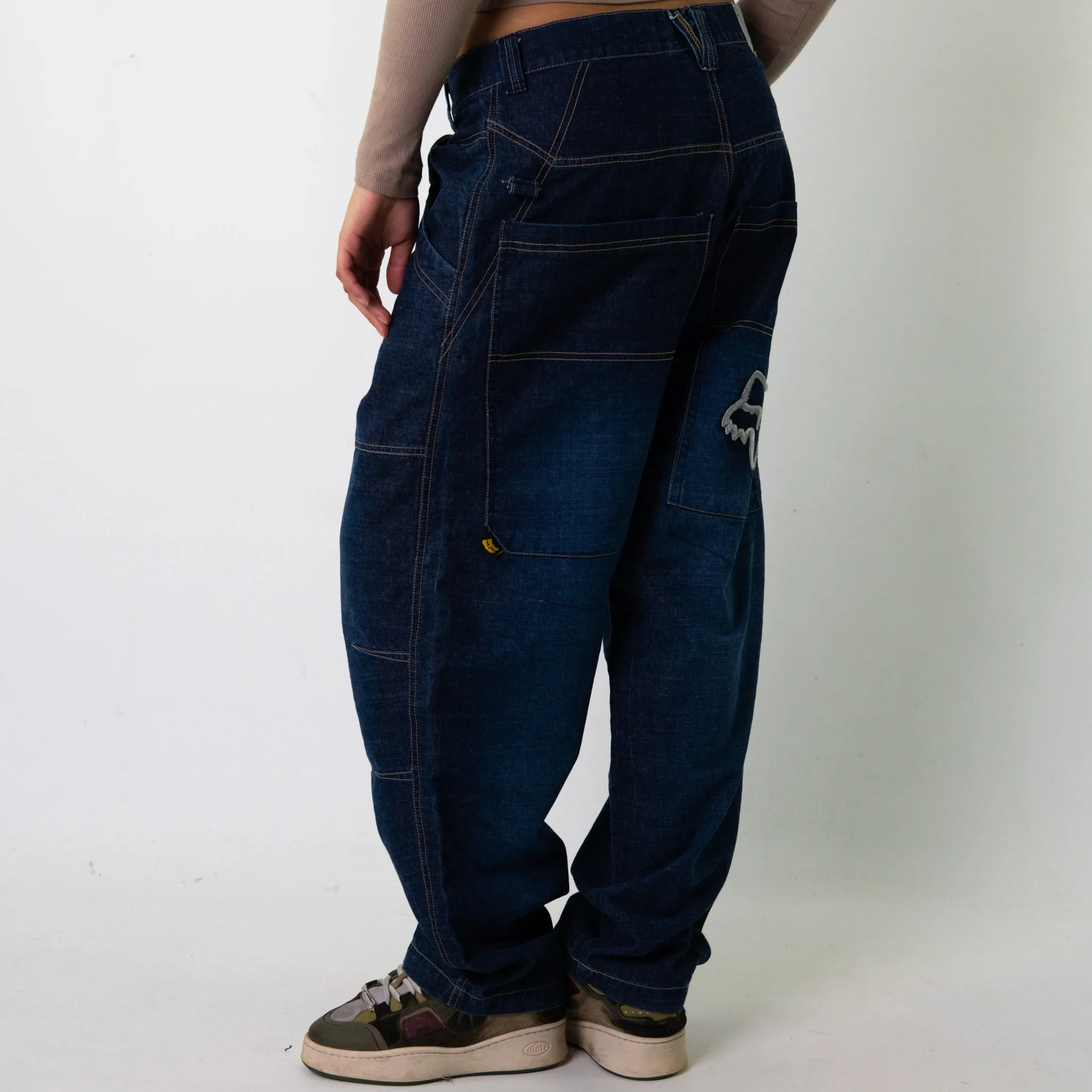 Light Blue Denim 90s Baggy Hip Hop Fox Racing Cargo Skater Trousers Pants Jeans (32x31)