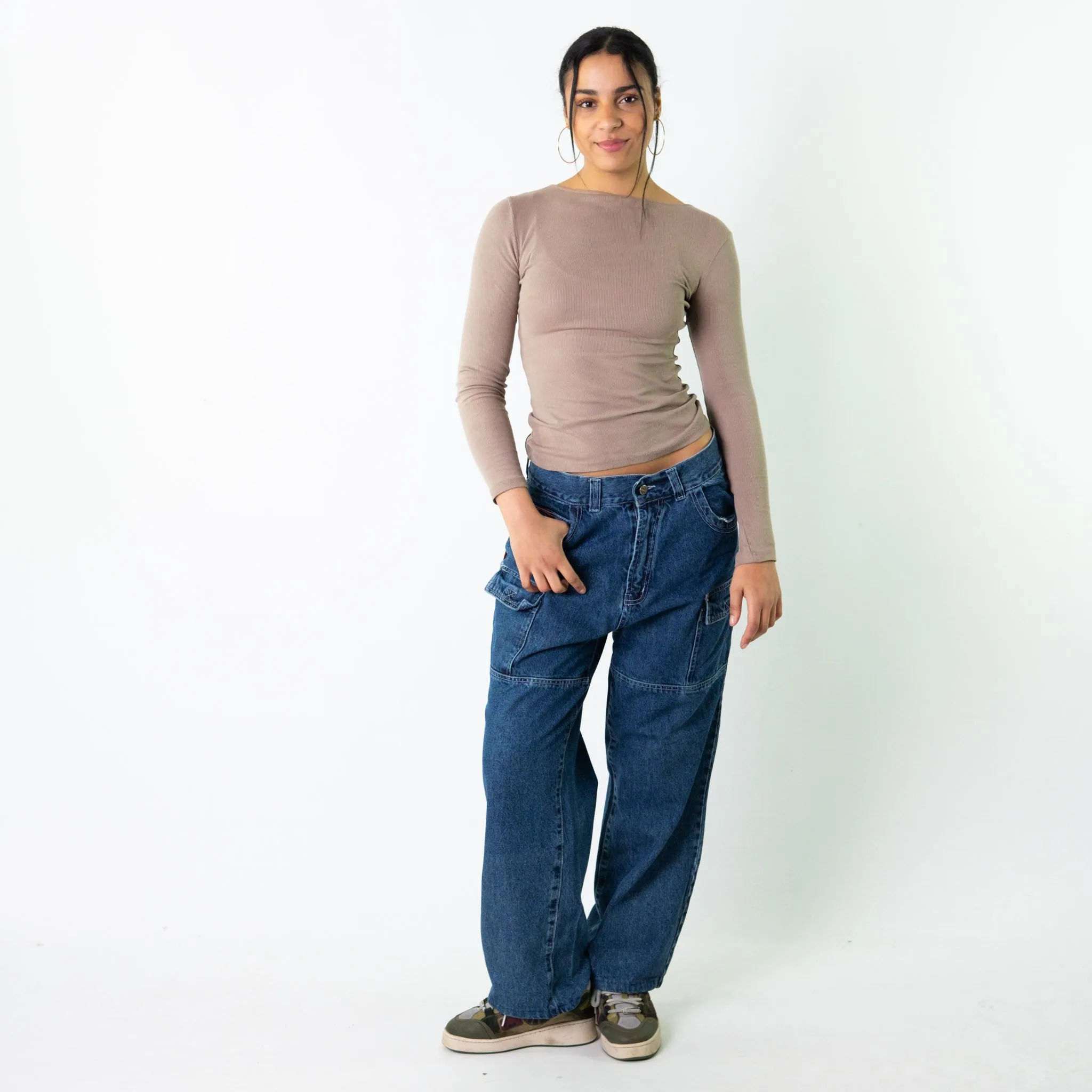 Light Blue Denim 90s Baggy Hip Hop Haina Japanese Cargo Skater Trousers Pants Jeans (32x39)