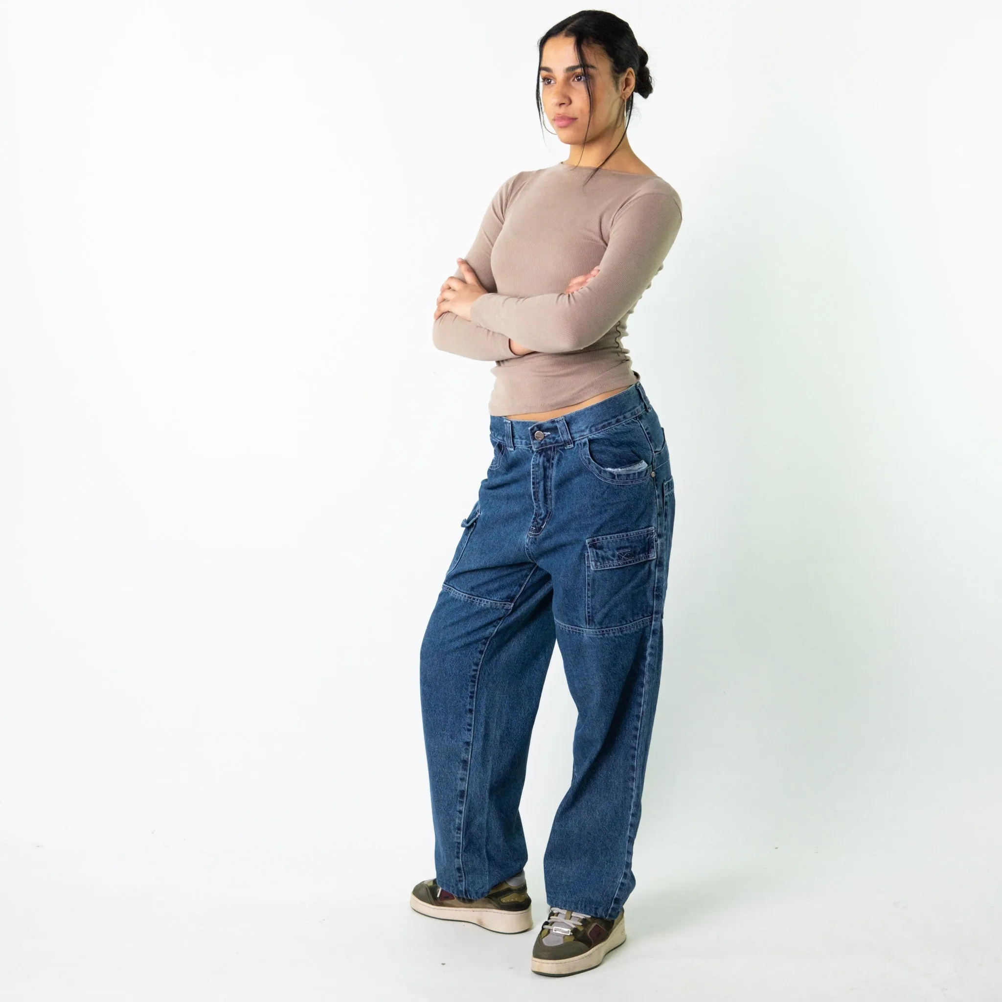 Light Blue Denim 90s Baggy Hip Hop Haina Japanese Cargo Skater Trousers Pants Jeans (32x39)