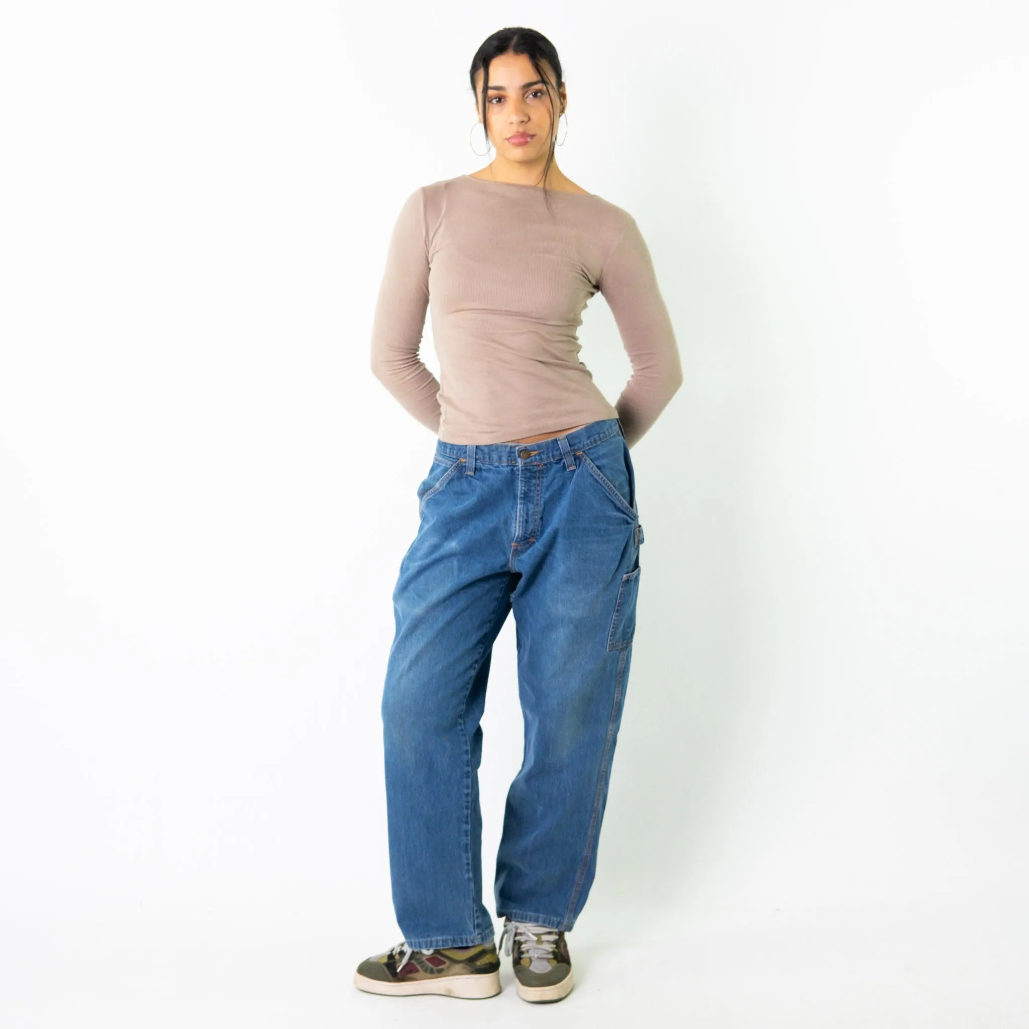 Light Blue Denim 90s Baggy Hip Hop Riverside Cargo Skater Trousers Pants Jeans (32x29)