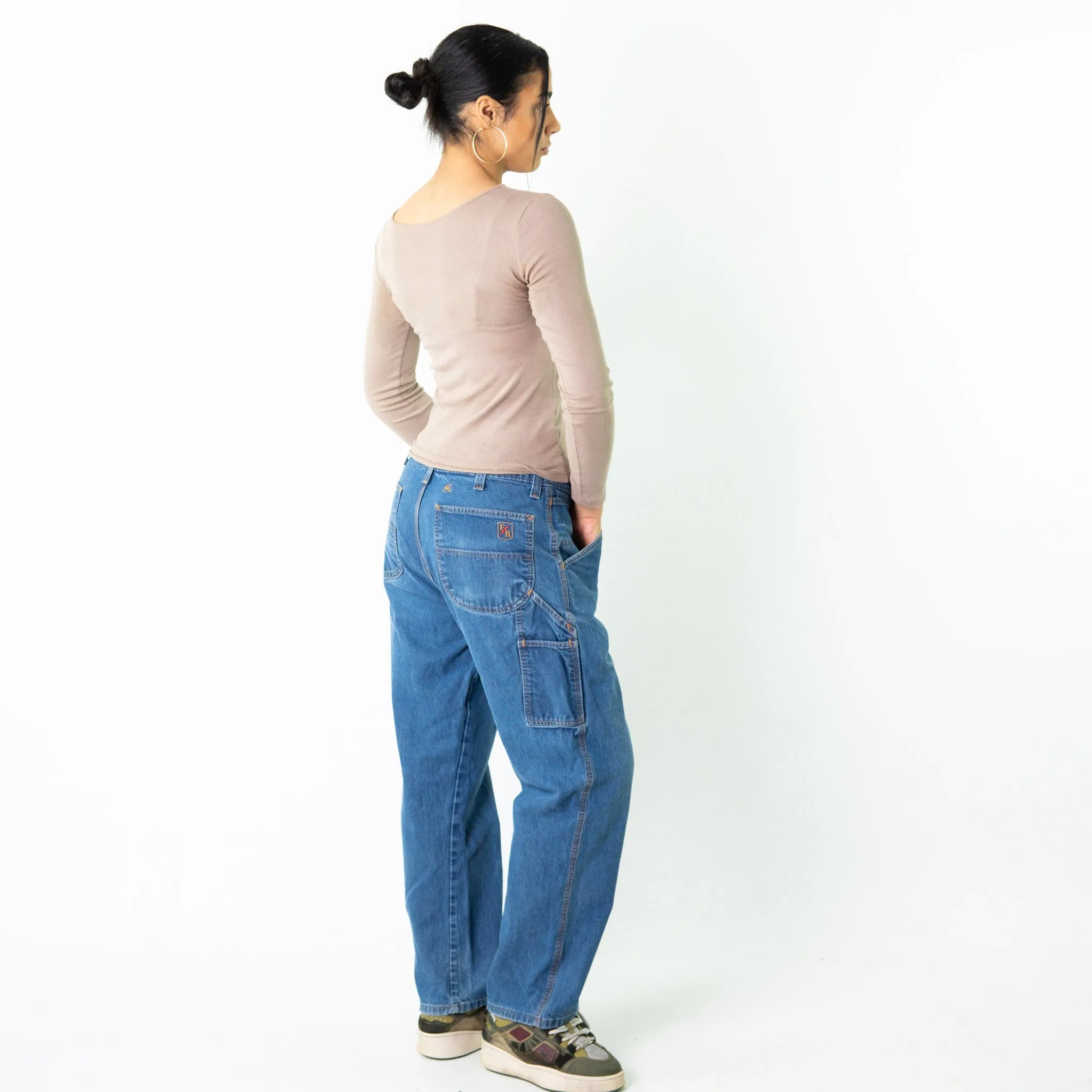 Light Blue Denim 90s Baggy Hip Hop Riverside Cargo Skater Trousers Pants Jeans (32x29)