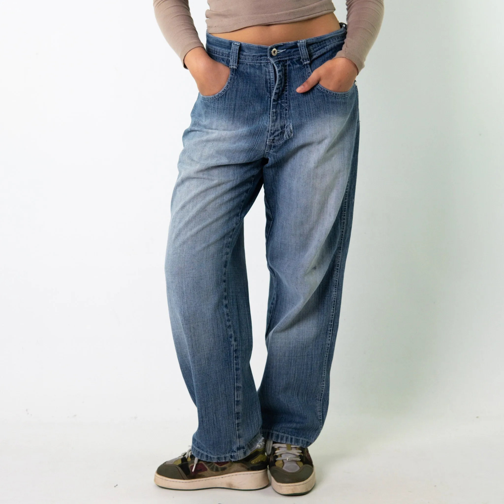 Light Blue Denim 90s Baggy Hip Hop Southpole Cargo Skater Trousers Pants Jeans (32x32)