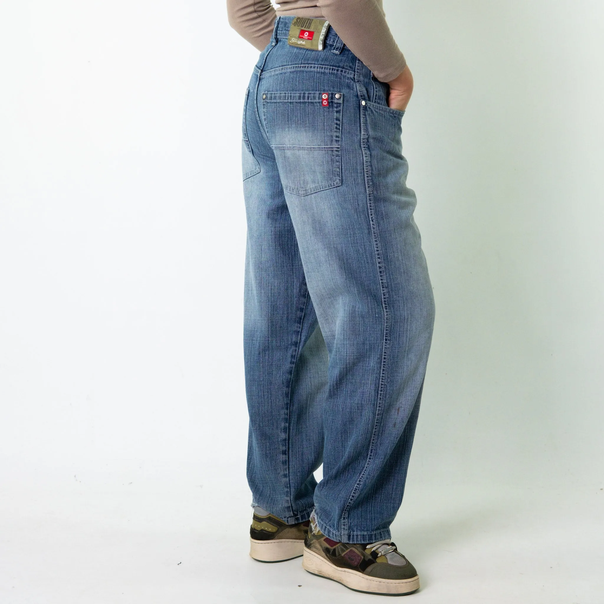 Light Blue Denim 90s Baggy Hip Hop Southpole Cargo Skater Trousers Pants Jeans (32x32)