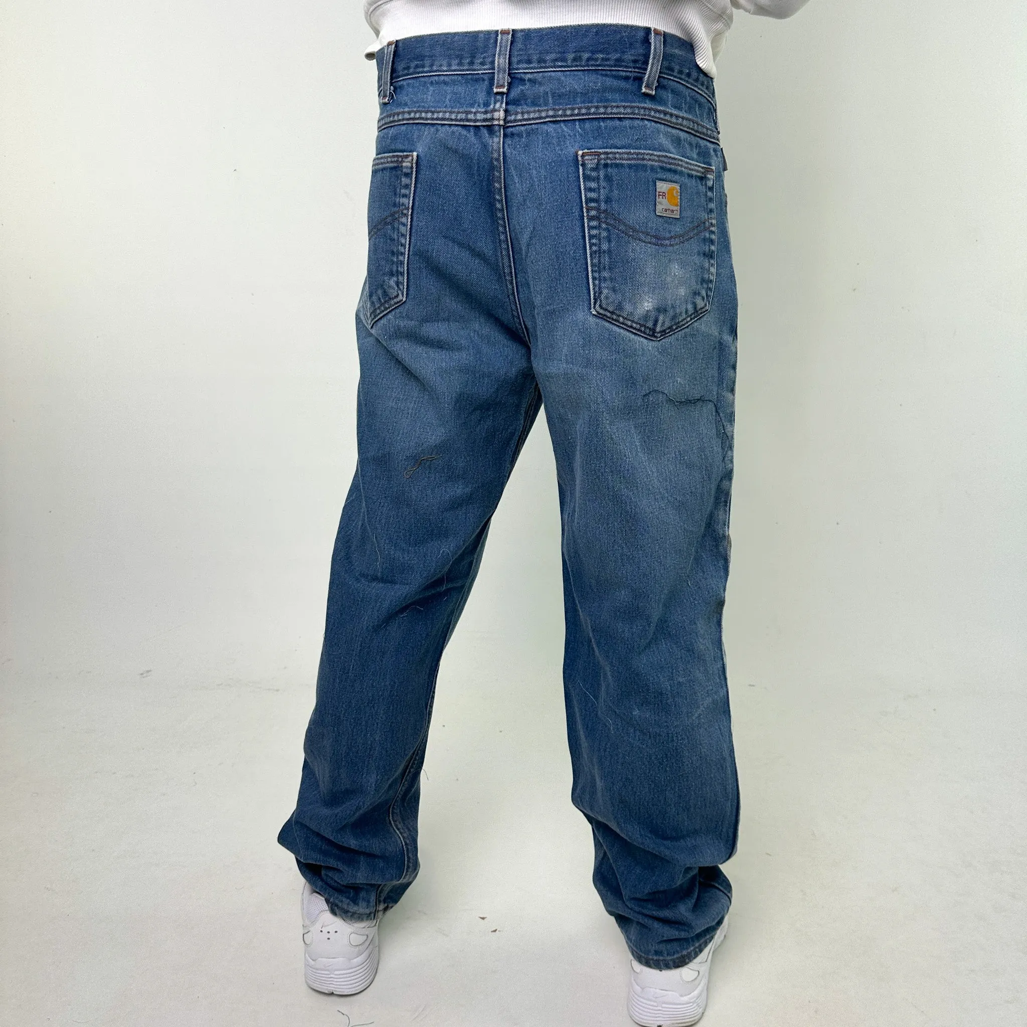 Light Blue Denim 90s Carhartt Cargo Skater Trousers Pants Jeans (38x32)