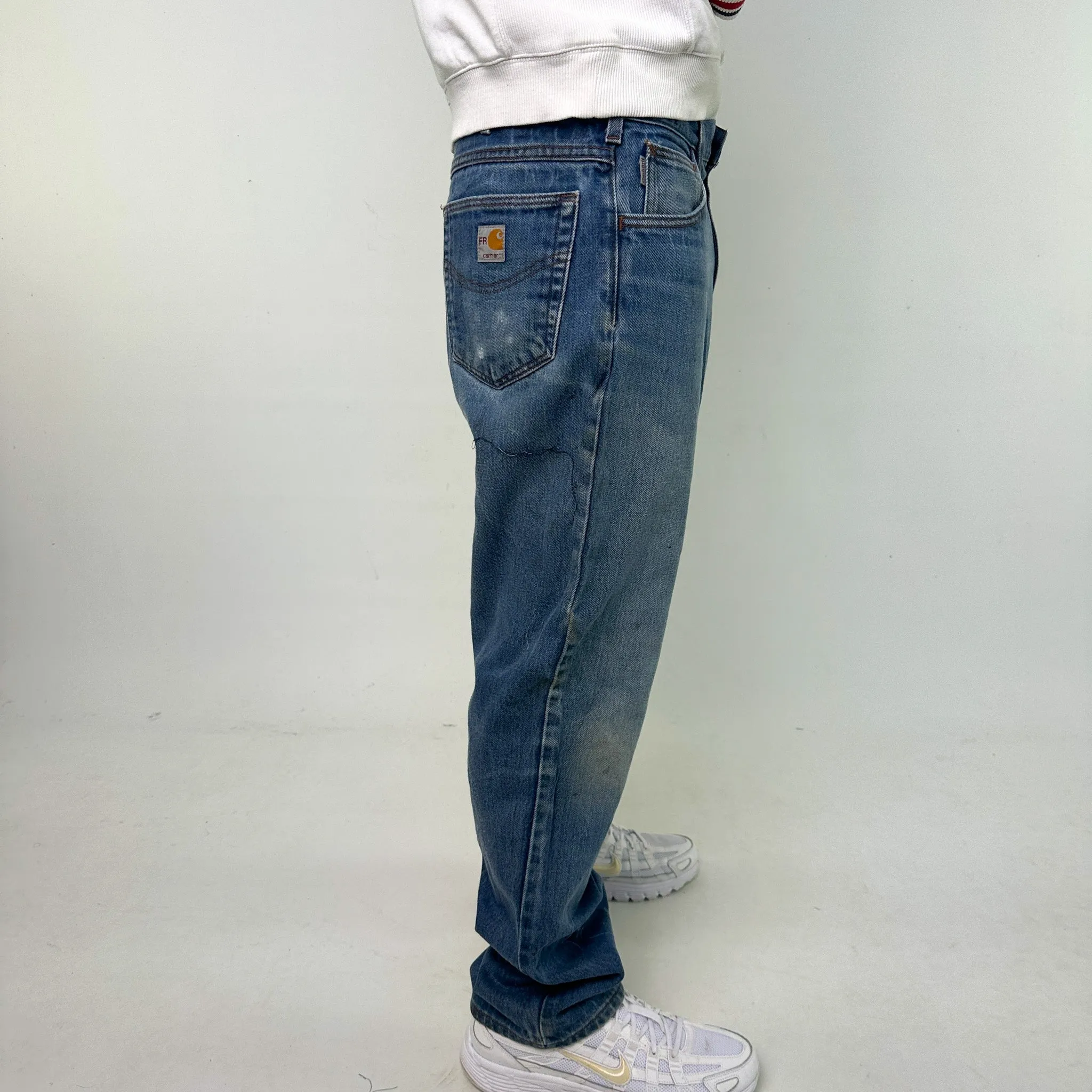 Light Blue Denim 90s Carhartt Cargo Skater Trousers Pants Jeans (38x32)