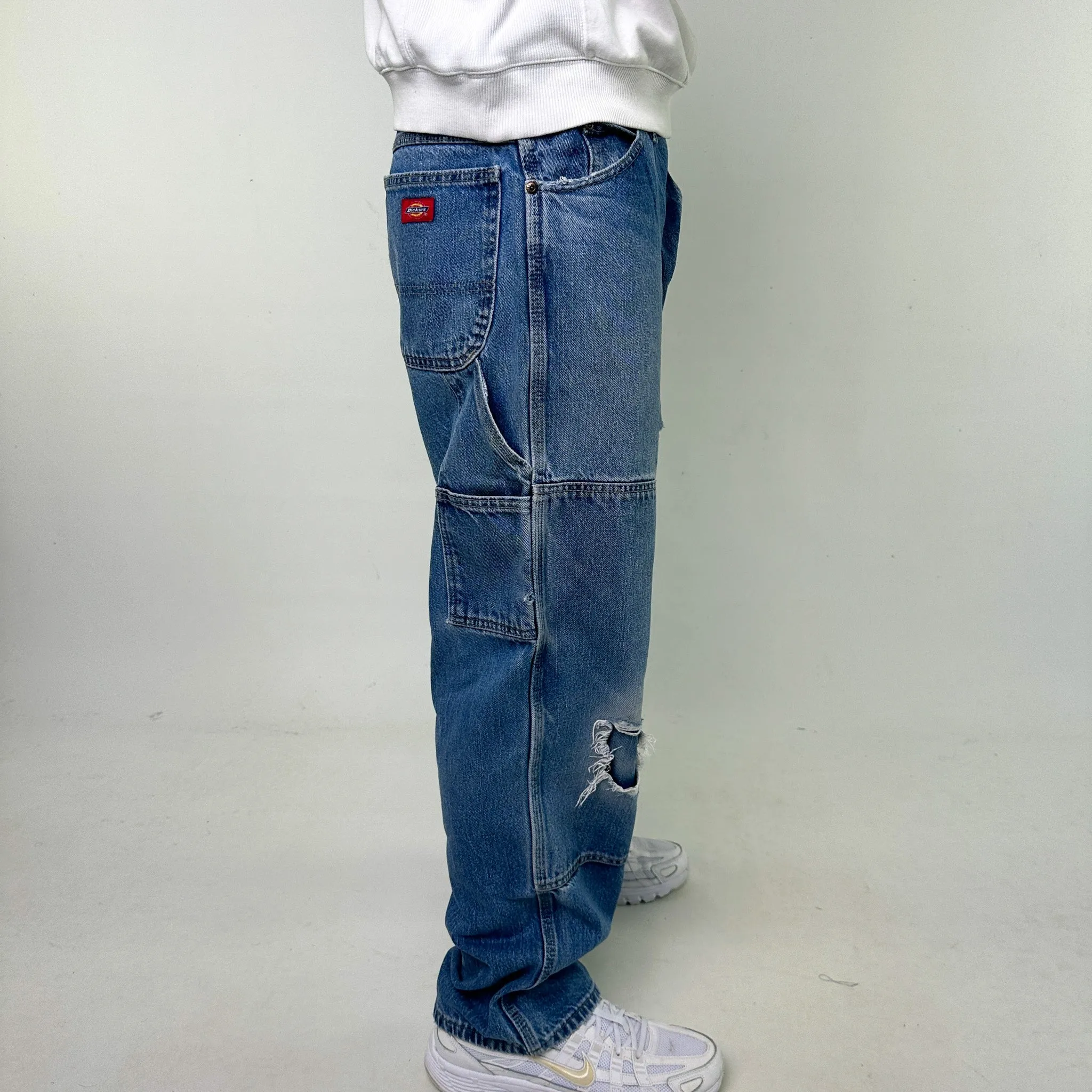 Light Blue Denim 90s Dickies Cargo Skater Trousers Pants Jeans (36x32)