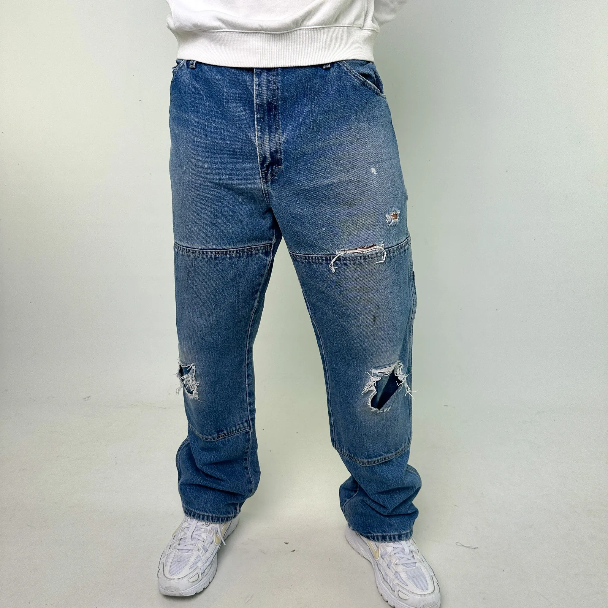 Light Blue Denim 90s Dickies Cargo Skater Trousers Pants Jeans (36x32)