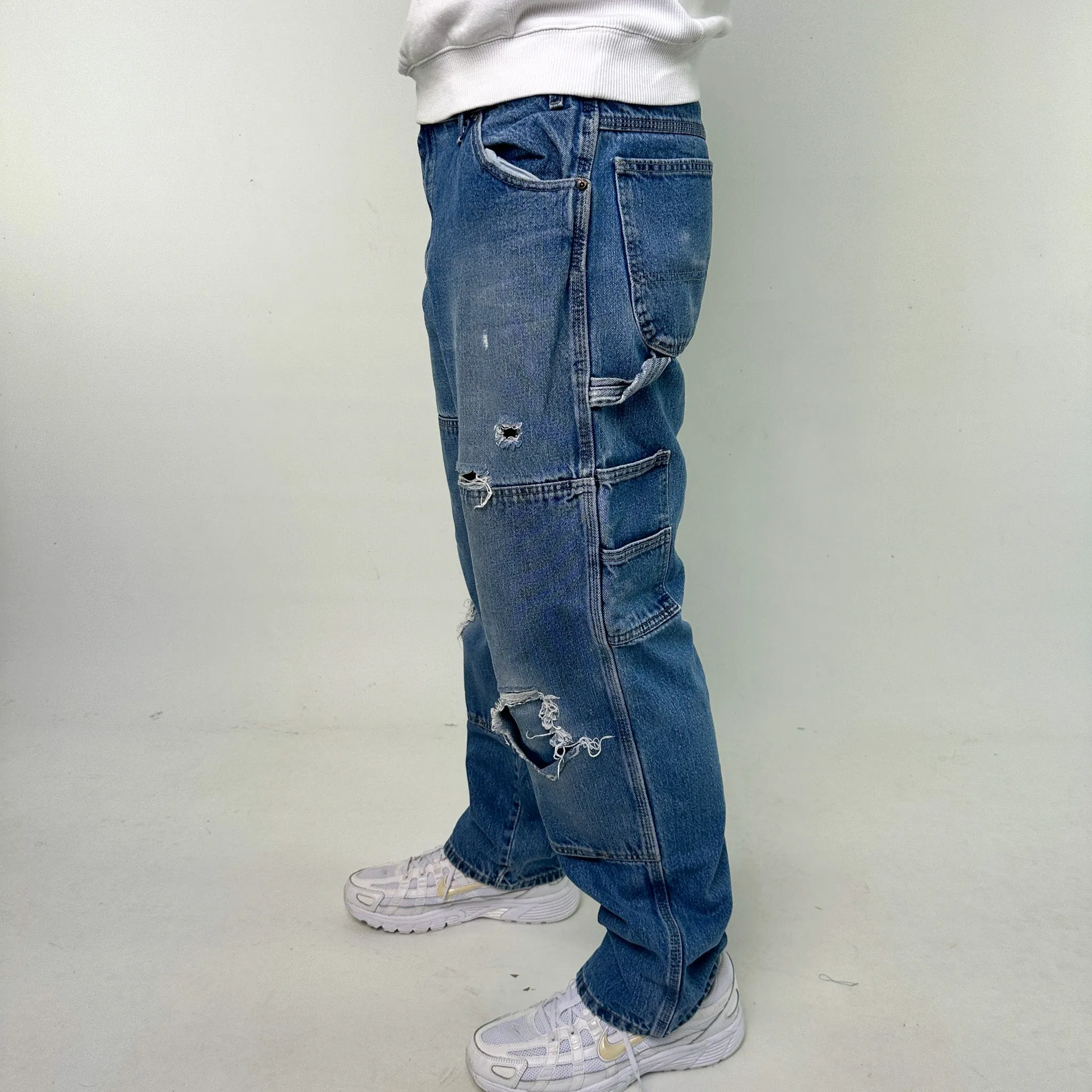 Light Blue Denim 90s Dickies Cargo Skater Trousers Pants Jeans (36x32)