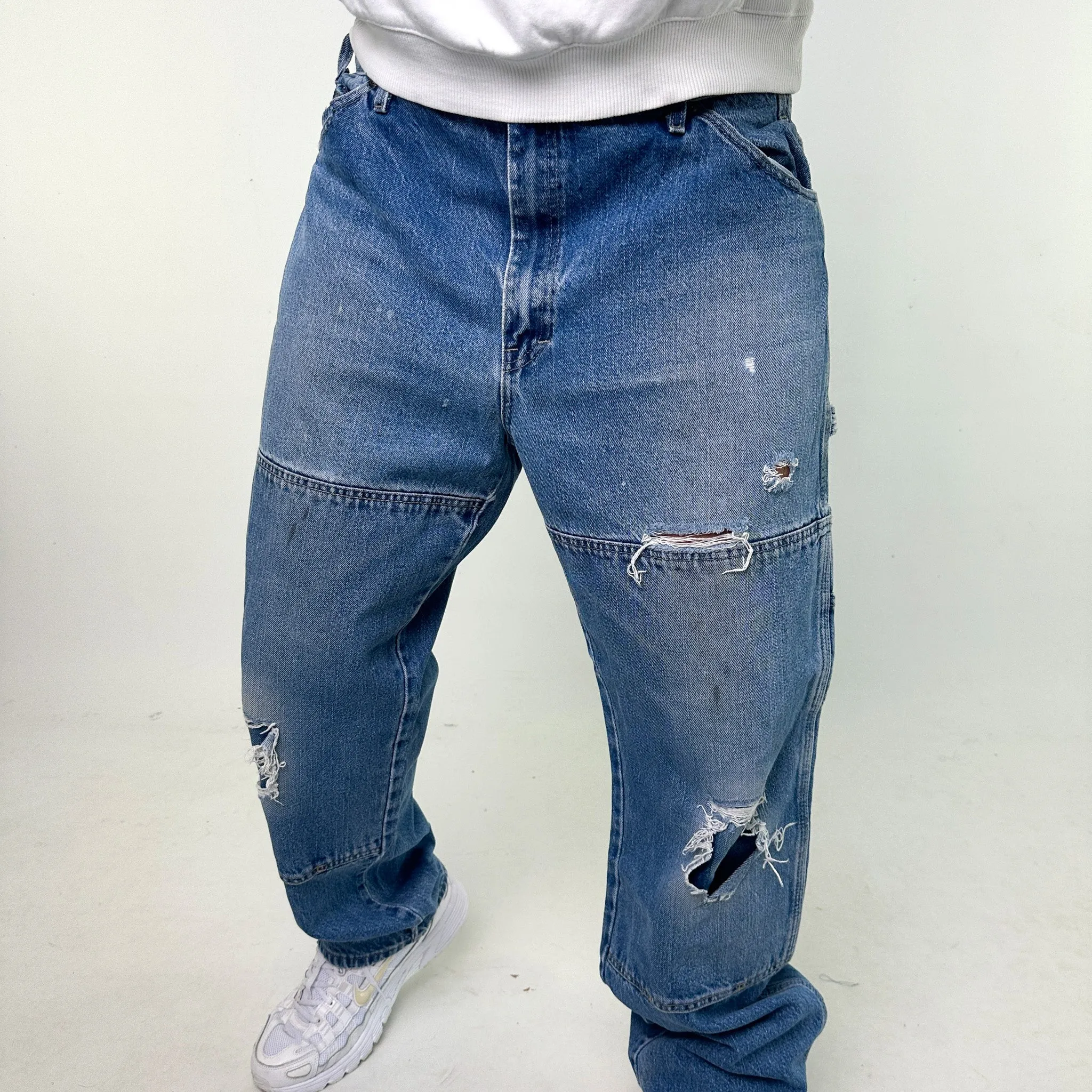 Light Blue Denim 90s Dickies Cargo Skater Trousers Pants Jeans (36x32)