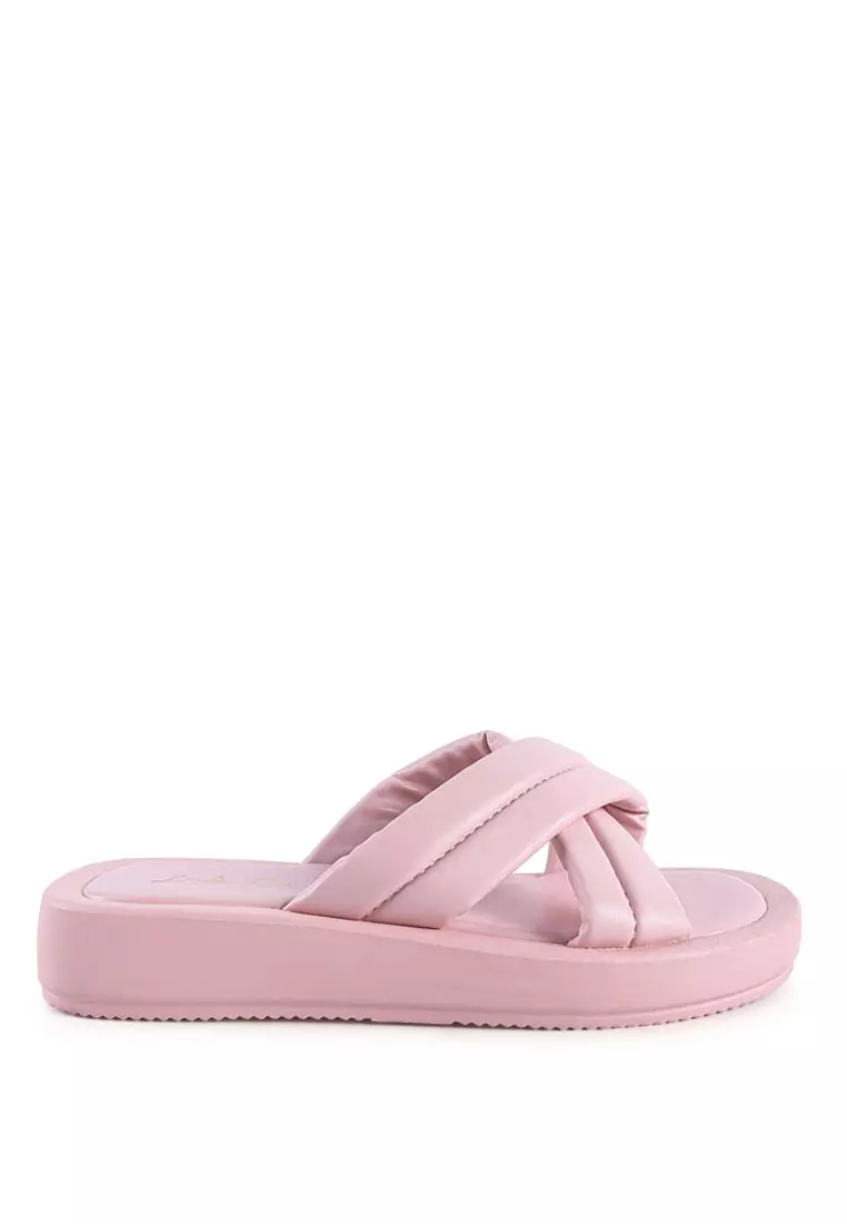 London Rag Pink Quilted Platform Slider Sandals