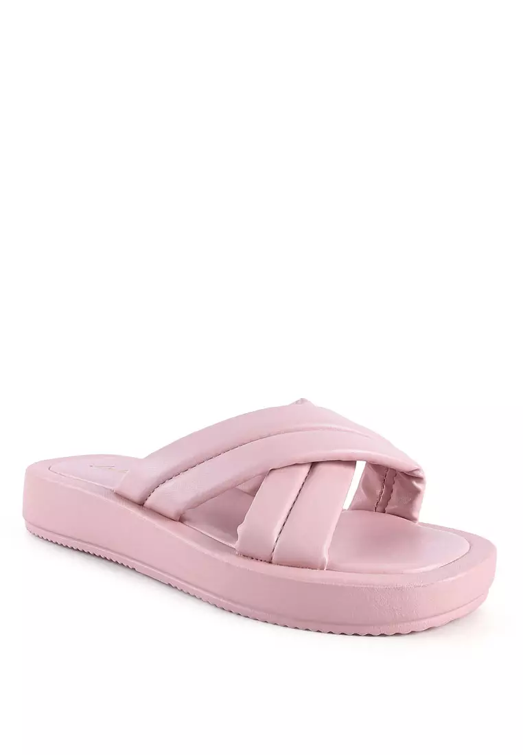 London Rag Pink Quilted Platform Slider Sandals