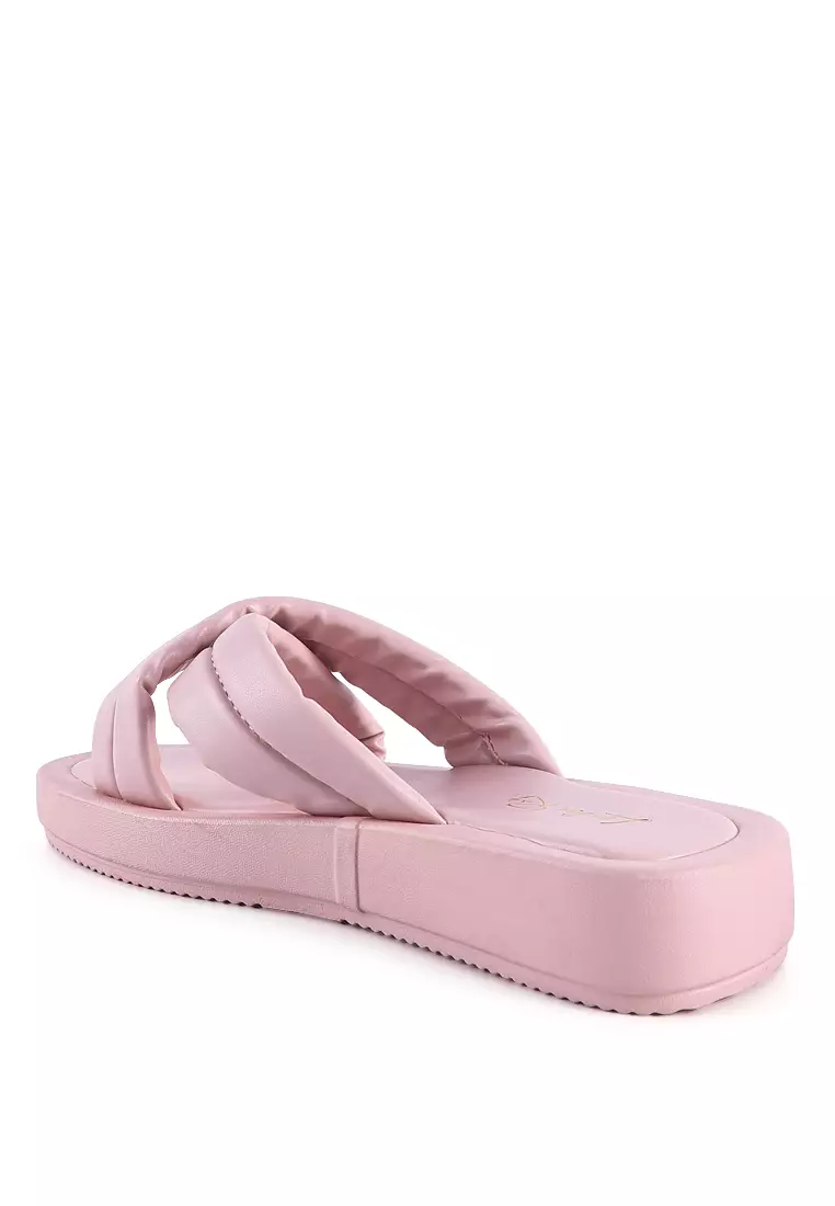 London Rag Pink Quilted Platform Slider Sandals