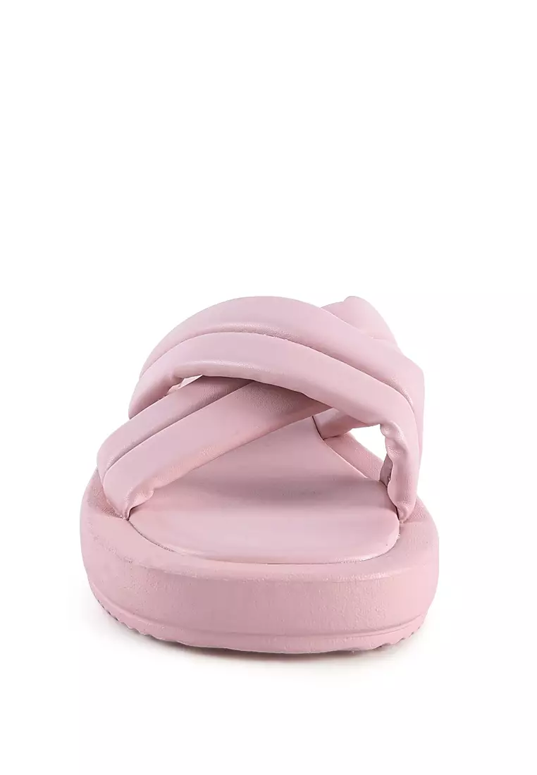 London Rag Pink Quilted Platform Slider Sandals