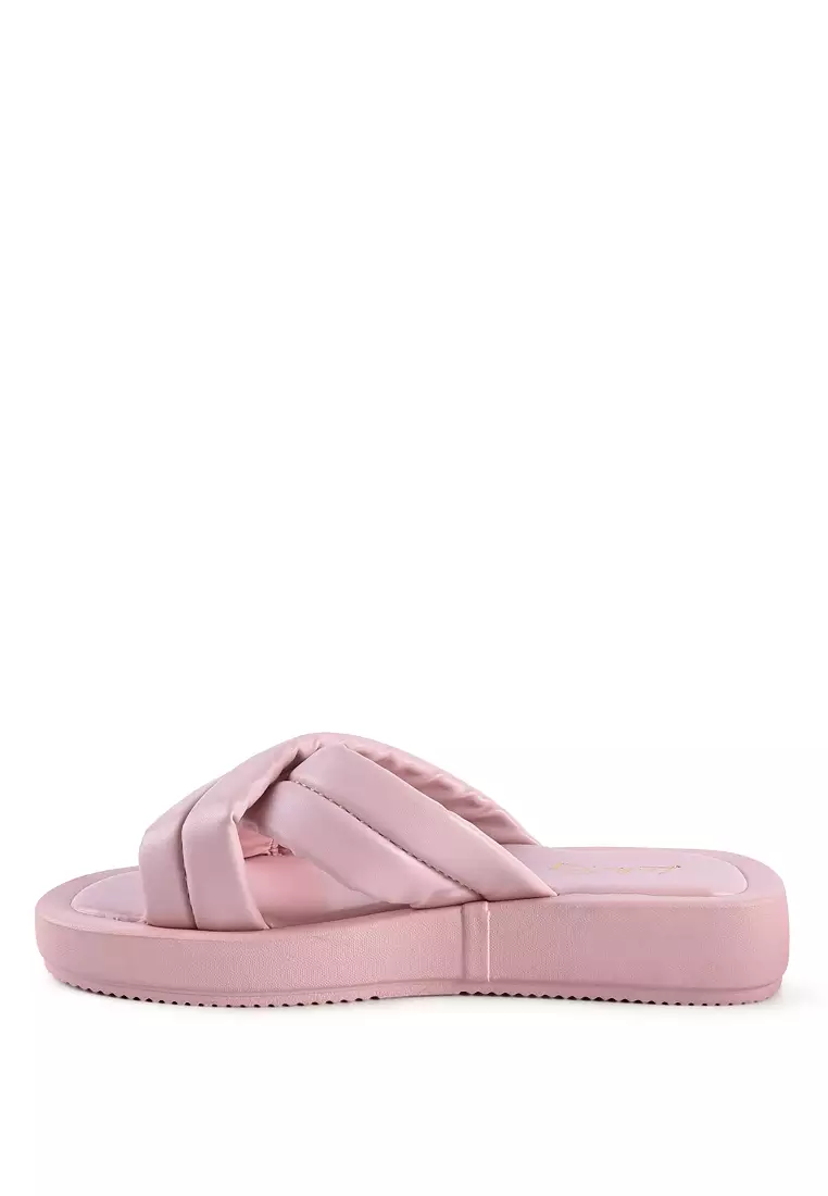 London Rag Pink Quilted Platform Slider Sandals