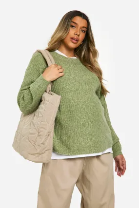 Maternity Soft Rib Knit Balloon Sleeve Sweater