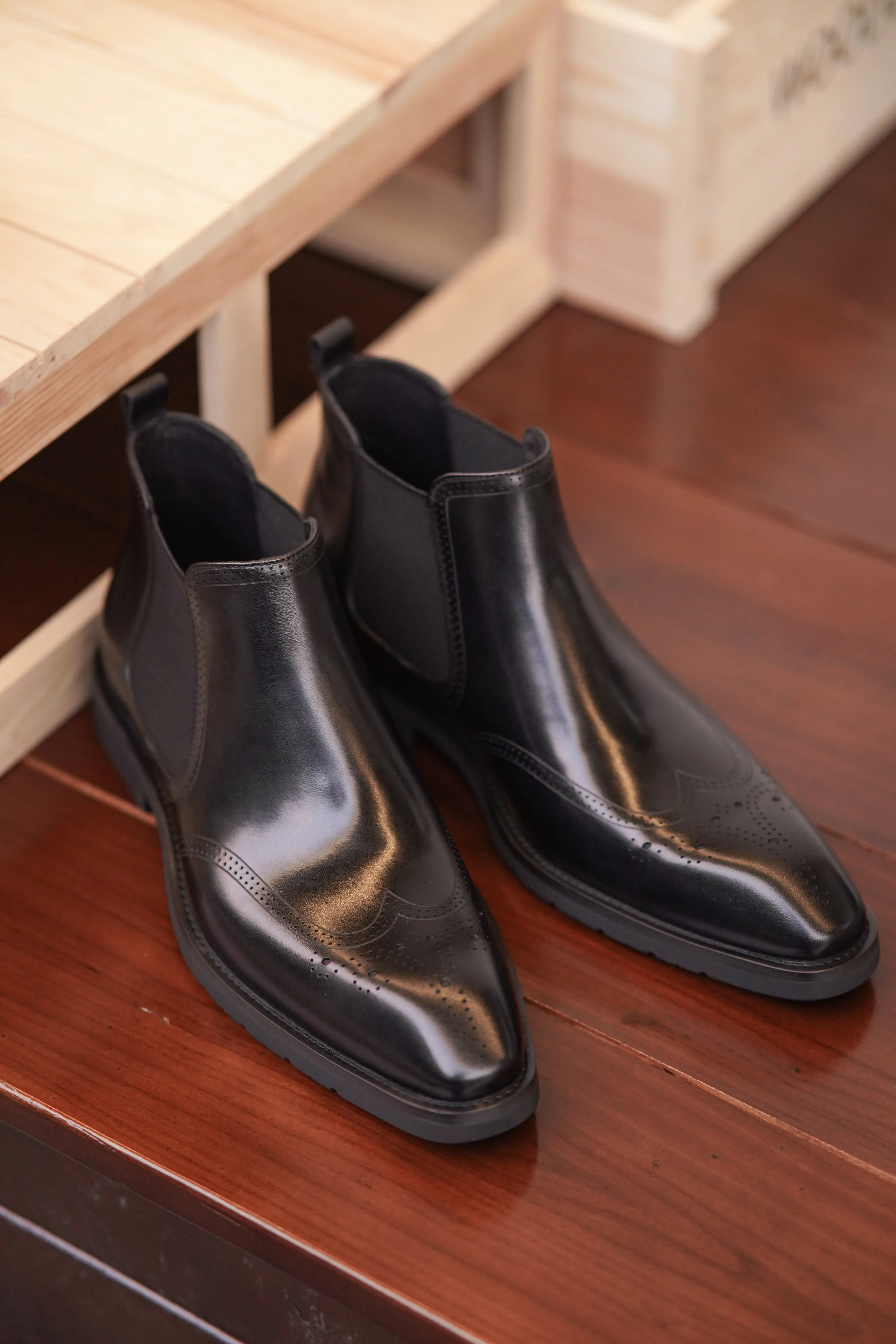 Men's Black Brogue Leather Boots