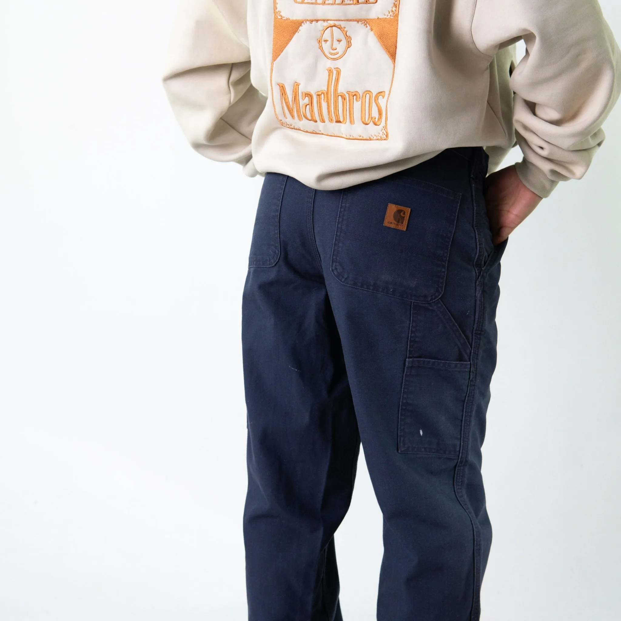 Navy Blue 90s Carhartt  Cargo Skater Trousers Pants Jeans (34x32)